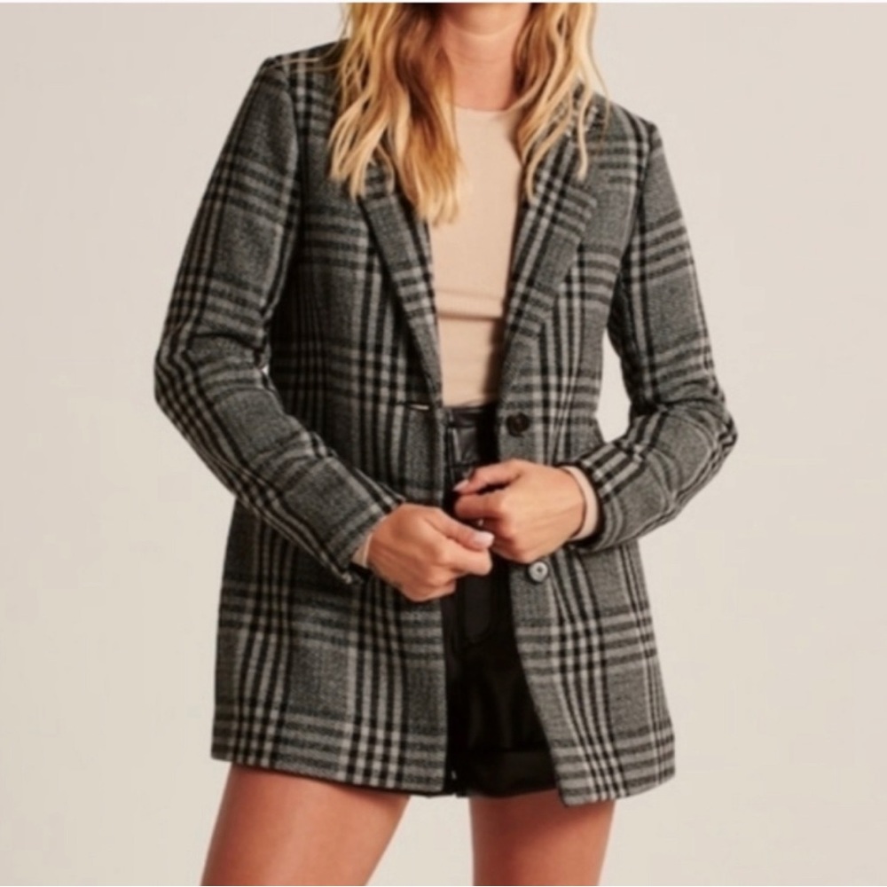 Abercrombie - Wool Blend Blazer Coat in Grey/Black